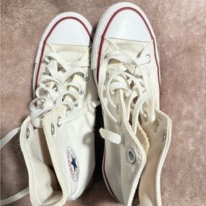 Converse Canvas High-Tops in Cream and Red